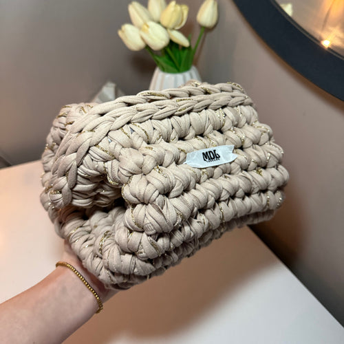 Beige & Gold Clutch Bag